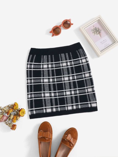 Girls Plaid Knit Skirt