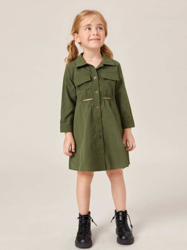 Toddler Girls Fake Pocket Cut Out Shirt Dress