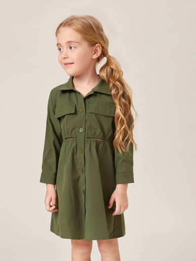 Toddler Girls Fake Pocket Cut Out Shirt Dress