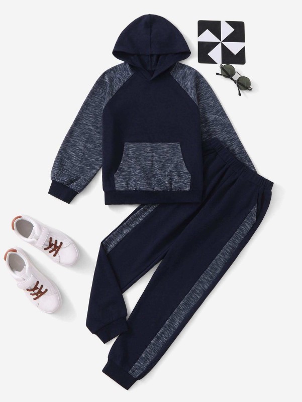 SHEIN Boys Raglan Sleeve Hoodie & Contrast Side Seam Sweatpants