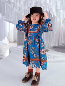 SHEIN Toddler Girls Floral Print Flounce Sleeve Smock Dress