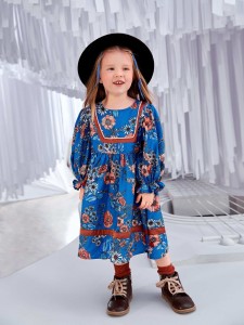 SHEIN Toddler Girls Floral Print Flounce Sleeve Smock Dress