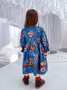 SHEIN Toddler Girls Floral Print Flounce Sleeve Smock Dress