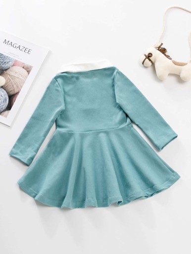 Toddler Girls Contrast Collar Half Button Dress