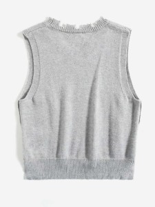 SHEIN Girls Double Breasted Irregular Trim High Low Hem Sweater Vest