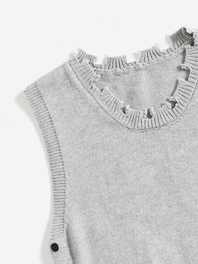 SHEIN Girls Double Breasted Irregular Trim High Low Hem Sweater Vest