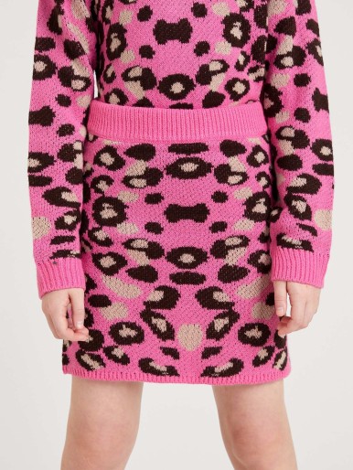 Girls Leopard Pattern Knit Skirt