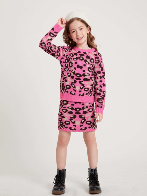 Girls Leopard Pattern Knit Skirt