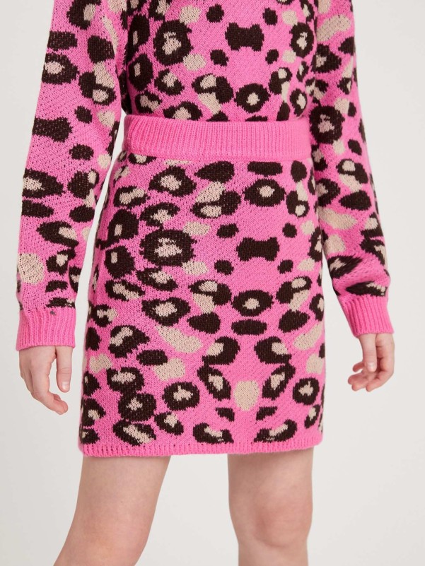 Girls Leopard Pattern Knit Skirt