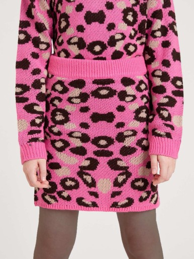 Girls Leopard Pattern Knit Skirt