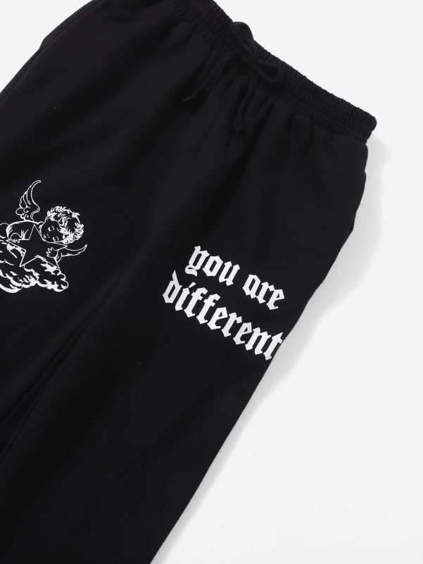 SHEIN Girls Slogan Graphic Patched Detail Pullover & Sweatpants