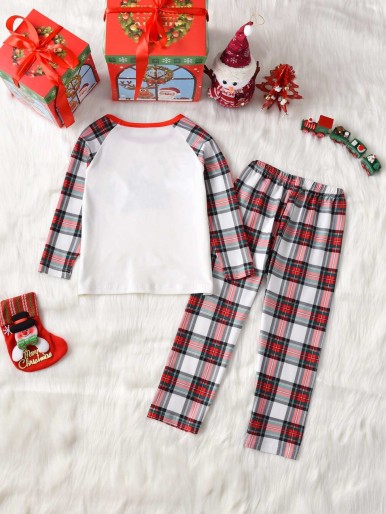 Boys 1pc Christmas Print Sleep Top & 1pc Tartan Sleep Pants