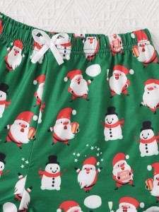 Christmas Print Lettuce Trim Cami Top & Shorts PJ Set