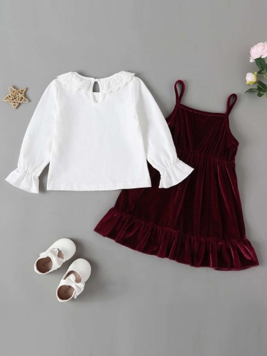 Toddler Girls Flounce Sleeve Top & Ruffle Hem Cami Dress