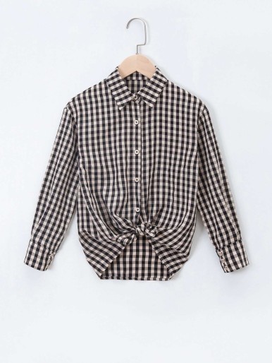 Girls Gingham Button Front Blouse