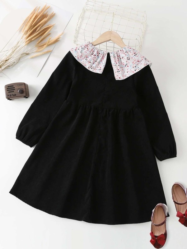 Girls Floral Asymmetrical Peter Pan Collar Dress