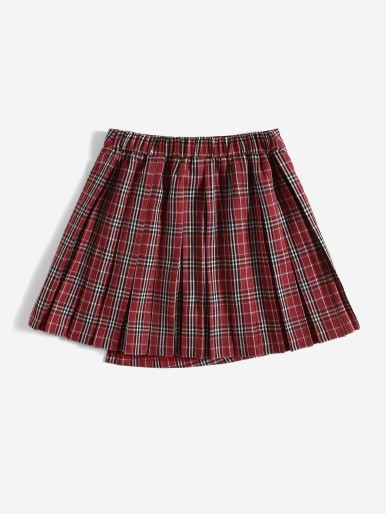 Girls Tartan Single Breasted Pleated Skirt