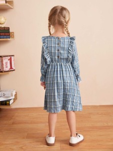 فستان مزين بكشكشة بطبعة منقوشة للفتيات الصغيرات