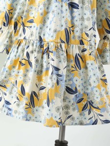 Girls Floral Print Sailor Collar Flounce Sleeve Ruffle Hem Dress