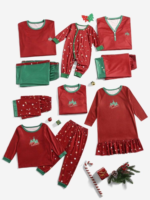 1pc Polka Dot Christmas Print Sleep Top & 1pc Sleep Pants