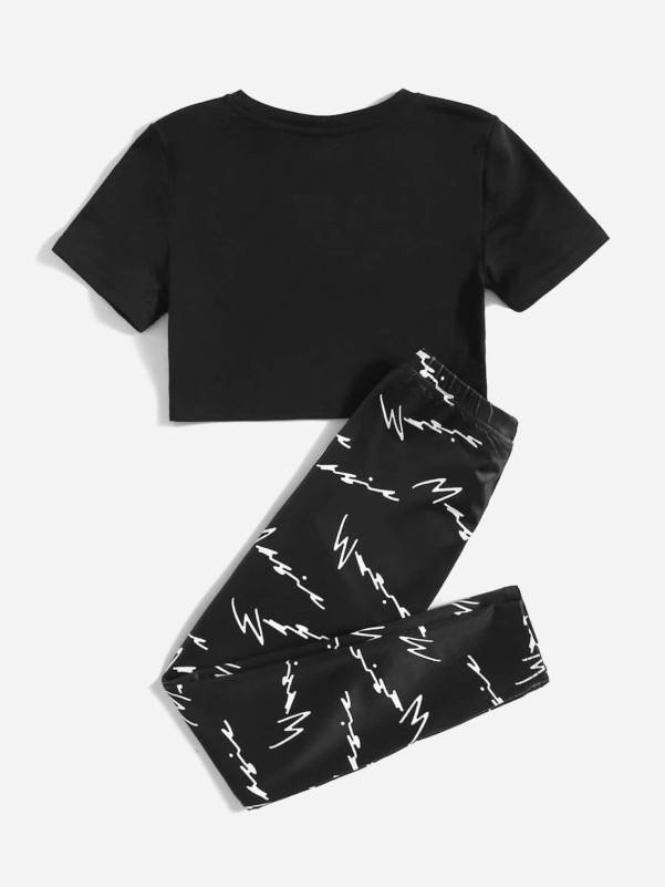 SHEIN Girls Letter Graphic Crop Top & Pants Set