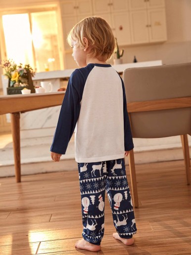 Boys 1pc Christmas Print Raglan Sleeve Sleep Top & 1pc Sleep Pants