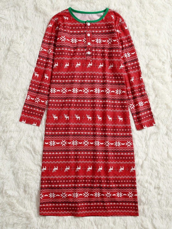 1pc Christmas Print Contrast Binding Night Dress