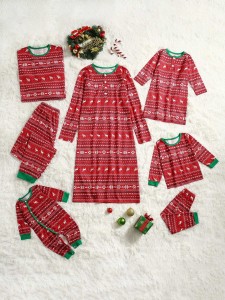 1pc Christmas Print Contrast Binding Night Dress