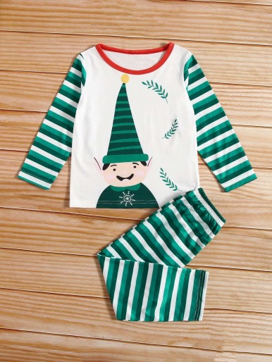 Boys 1pc Christmas Print Sleep Top & 1pc Striped Sleep Pants