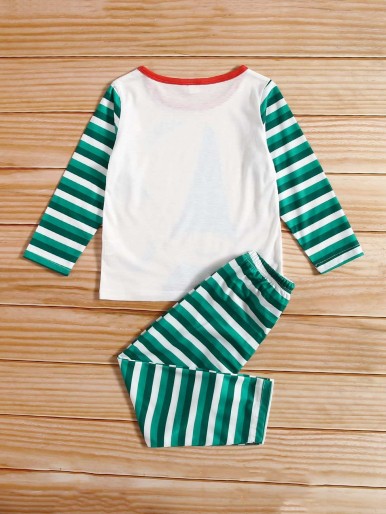 Boys 1pc Christmas Print Sleep Top & 1pc Striped Sleep Pants