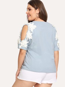 Plus Cold Shoulder Flower Decorative Tee