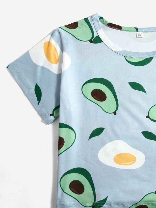 Girls 3pcs Fruit & Egg Print PJ Set