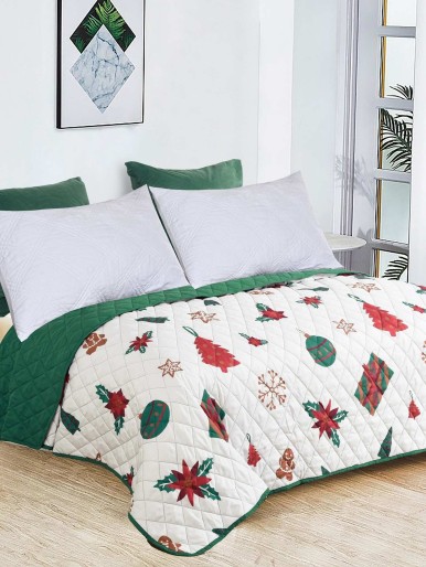 Christmas Print Quilt Bedspread
