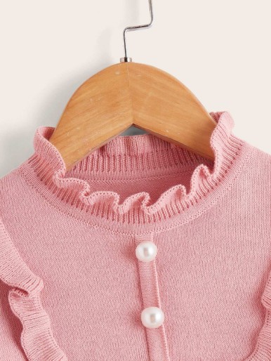 Toddler Girls Frill Trim Fake Button Sweater