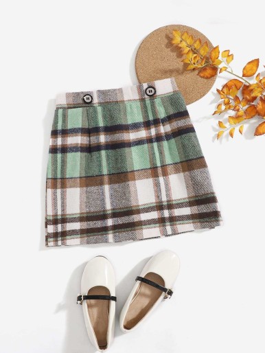 Girls skirt print plaid wool blend