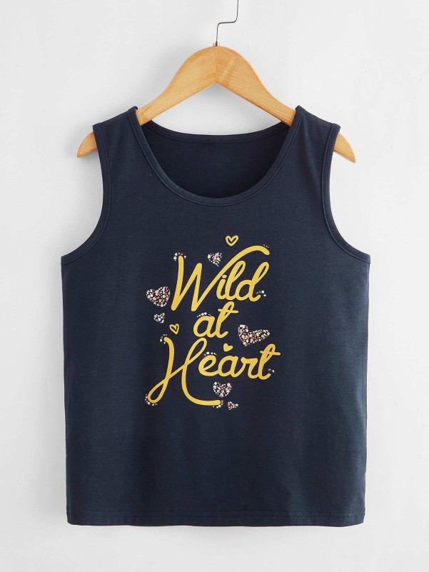 Girls' heart and logo print tank top