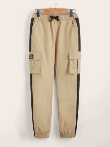 SHEIN Boys Contrast Sideseam Flap Pocket Cargo Pants