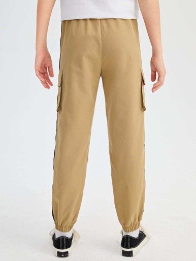 SHEIN Boys Contrast Sideseam Flap Pocket Cargo Pants