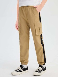 SHEIN Boys Contrast Sideseam Flap Pocket Cargo Pants