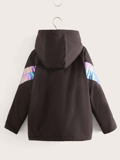 SHEIN Boys Holographic Chevron Panel Raglan Sleeve Hooded Winter Coat