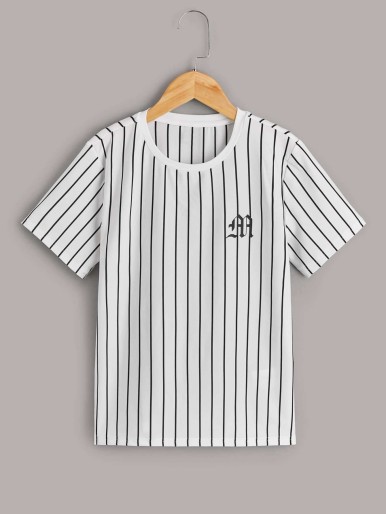 SHEIN Boys Letter & Striped Pattern Tee