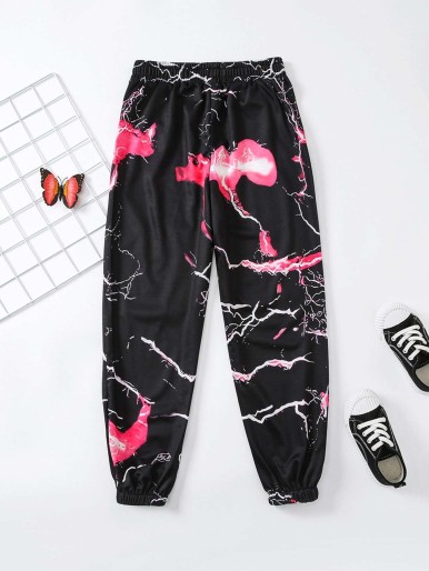 Boys Lightning Print Slant Pockets Sweatpants