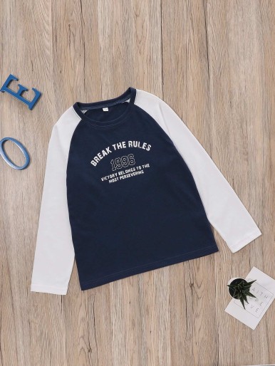 Boys Slogan Graphic Raglan Sleeve Two Tone Tee