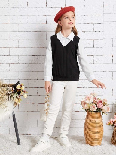 Girls Color Block 2 In 1 Blouse