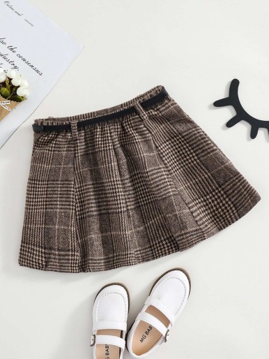 Girls Houndstooth A-line Skirt Without Belt