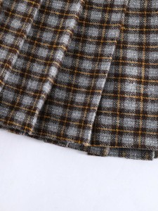 Girls Plaid Button Pleated Skirt