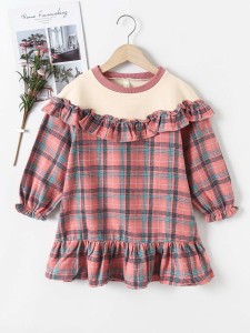 Girls Plaid Ruffle Hem Dress