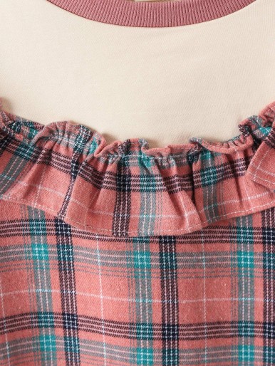 Girls Plaid Ruffle Hem Dress