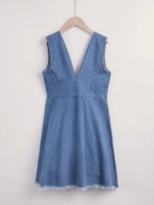 Girls Raw Trim Denim Dress