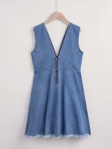 Girls Raw Trim Denim Dress